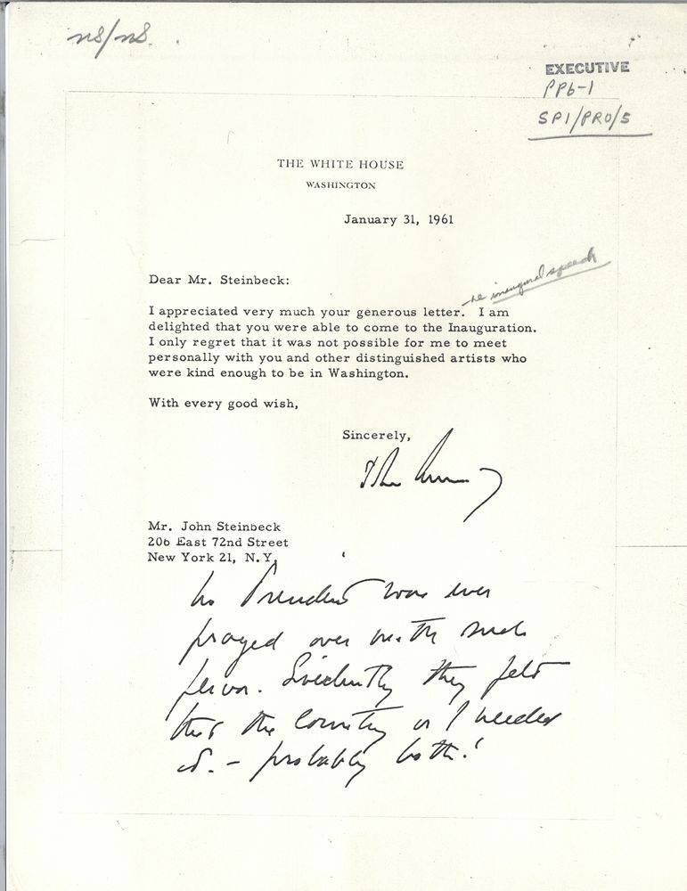 Letter from John F. Kennedy to John Steinbeck
