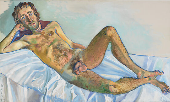 Alice Neel's John Perreault - An image of John Perreault posing for Alice Neel as he reclines in the nude