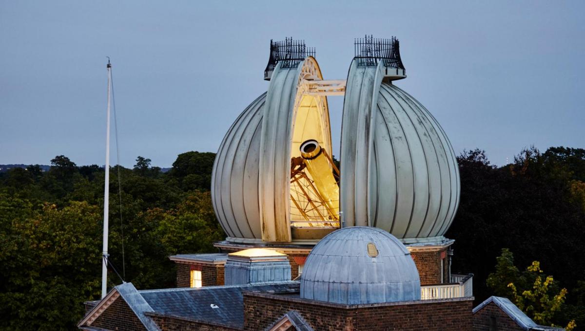 Royal Observatory in Greenwich close-up with the telescope showing