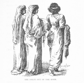 A woman leaves the room, accompanied by 2 others