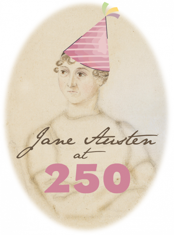 Image of Jane Austen with birthday party hat
