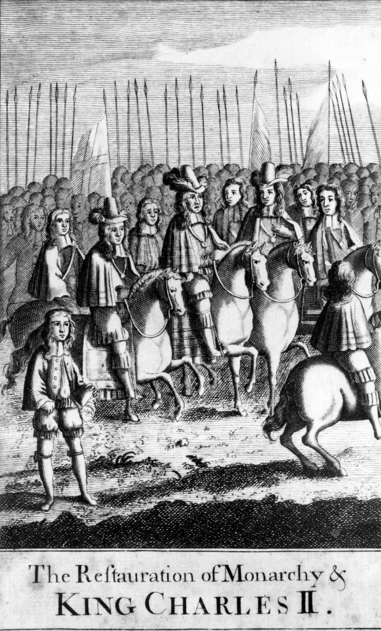 This engraving depicts the return of Charles II to England in 1660.