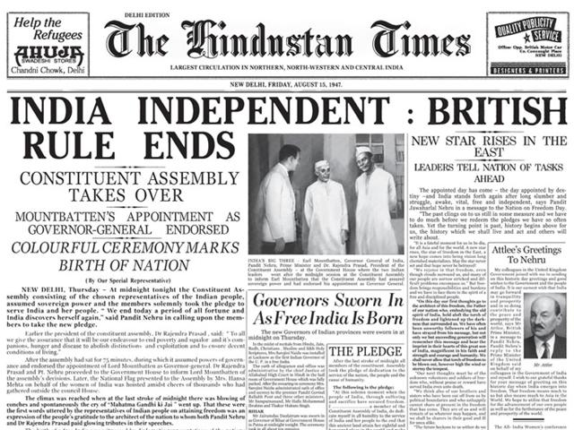 India gains independence from Great Britain