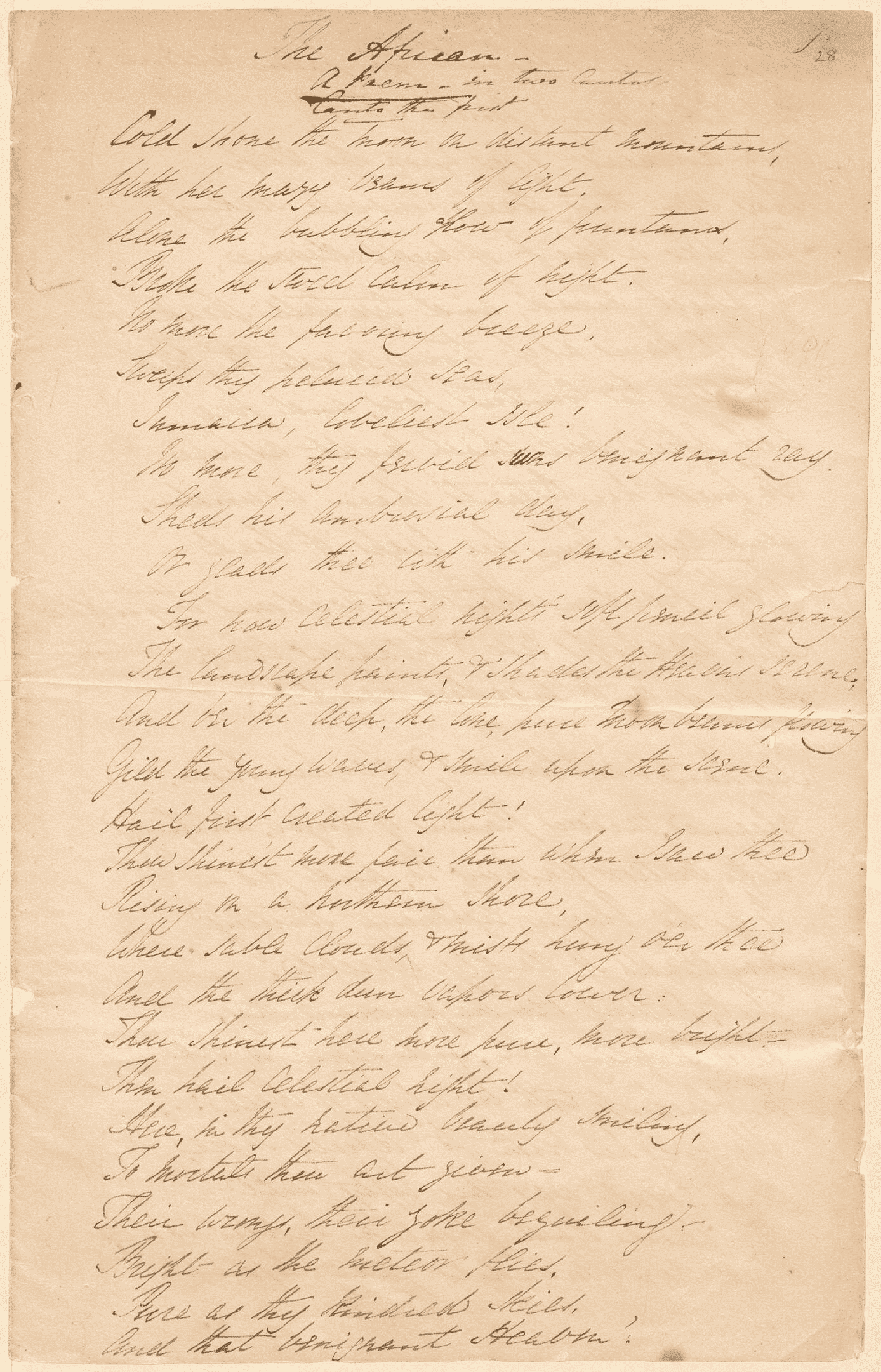 First page of the "The African" manuscript