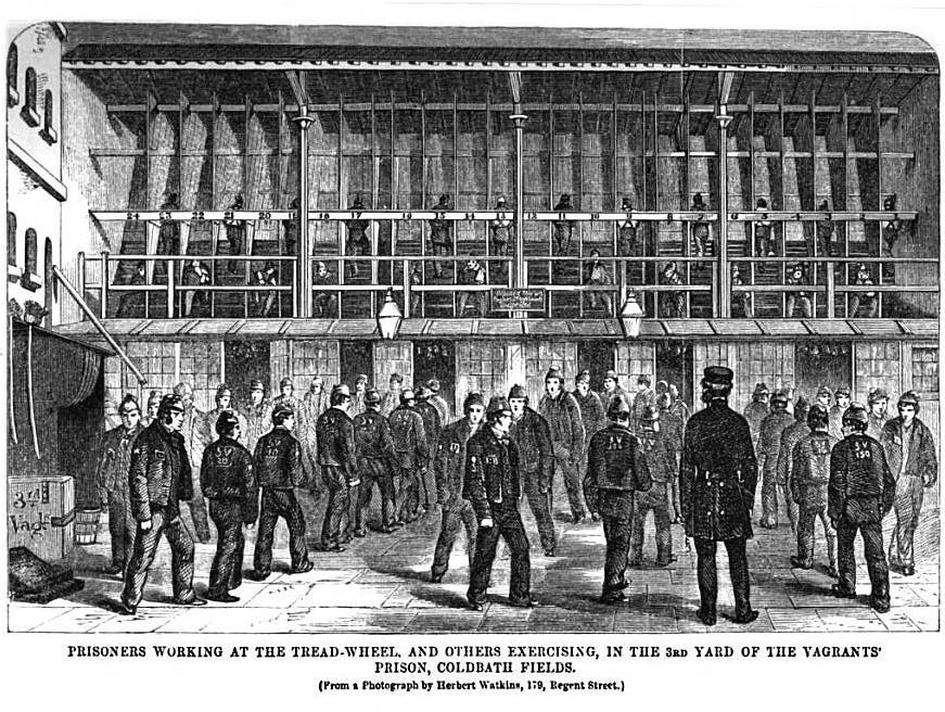 Prisoners Working At The Tread-wheel, And Others Exercising, In The 3rd Yard Of The Vagrants' Prison, Coldbath Fields
