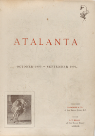Cover for Atalanta showing inset illustration of the mythic figure stooping to pick up an apple.