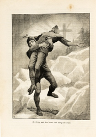 Everard Hopkins's illustration of Sweyn and Christian for Atalanta in 1890, highlighting the religious allegory of The Were-Wolf 