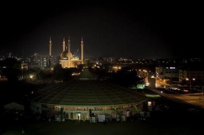 A Nigerian city, Abuja, at night. 