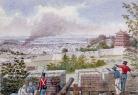 A photo of British soldiers firing canons down onto Canton from the hills above the city.