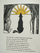 Picture book page with verse and image of wolf in silhouette