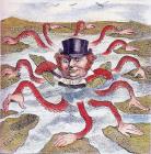 Imperialism is represented as an octopus sorrounded by small fish. The Octopus is England and reaching out to control other fish (other countries). 