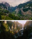 The picture show the Lauterbrunnen Valley compared to the imaginary location of Rivendell as seen in the movies of The Lord of the Rings