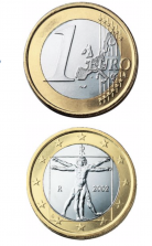 1 Euro Coin featuring da Vinci's "Vitruvian Man"