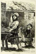 Wood engraving of children laboring in the brickyard