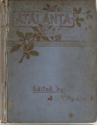 Decorated blue cover of bound Victorian magazine Atalanta