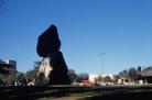 This photo depicts a statue titled Sun God being shrouded for the Day Without Art Event at the San Diego Library.