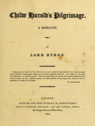 Title Page of Childe Harold's Pilgrimage, 1812