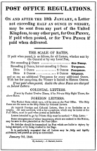 A notice describing the prices of various postage due to the introduction of the Penny Post in the UK nationwide. 