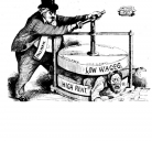 Political cartoon from the Chicago Labor Newspaper in 1894 criticizing the Pullman Company.