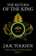 Cover of the book "The Return of the King", where some figures that might be wings are seen next to a green circle topped by a tree 