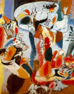 A biomorphic abstraction filled with flowing, organic shapes and vivid colors, inspired by Gorky's personal memories and emotions.