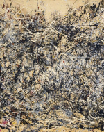 One of Pollock's first iconic drip paintings, created by pouring and splattering paint onto the canvas. The piece has no central focus, inviting viewers to explore the entire surface.