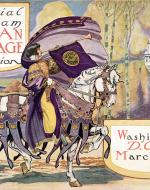 An image of the Official Program Woman Suffrage Procession which shows a woman on a white horse holding a long horn with a banner draped on it that says, "Votes for Woman". The image also has the date and location of the procession, Washington D.C. March 3, 1913.