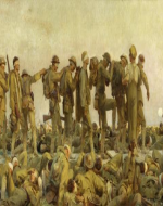 Train of blindfolded soldiers superintended by a medical orderly 