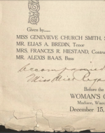 A picture of the bottom half of a programme, listing the singers of a quartette. The accompanist is handwritten in as Alice Regan.