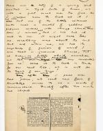 Folio 93 begins with handwriting and contains a cutout from the bottom of p. 18 (beginning of Chapter 3) of the Blackwood's 1889 printing glued dow at the bottom of this notebook page with annotations and an inkblot on the cutout.