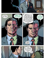 A man converses with his dual personality, visualized by the disfigured half of his body.