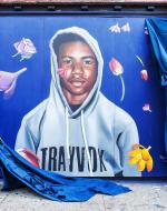 Trayvon Martin in a gray hoody. 
