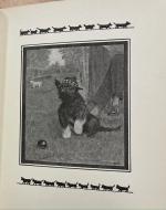 Cultural Fashion depiction, Scottish Tam Hat on dog; oxford shoes, slacks, 