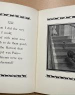 Stanza XXI alongside the drawing depicting what's being described. Image of the dog being chased down the stairs by a squirrel.
