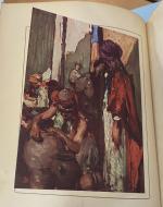 Painting by Frank Brangwyn. A man molds a pot in a marker while another man stands and watches