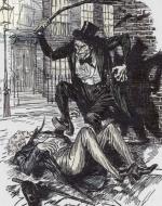 Mr. Hyde beats Sir Danvers Carew with a cane