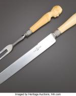 Ivory handled fork and carving knife