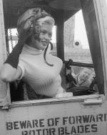 Photo of Jayne Mansfield departing by helicopter to Rotterdam. 1957.