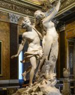 This seventeenth-century, Baroque sculpture, "Apollo and Daphne" by Gian Lorenzo Bernini, depicts one of the earliest transformations in the Metamorphoses, where the nymph Daphne transforms into the laurel tree to escape Apollo’s possessive pursuit.