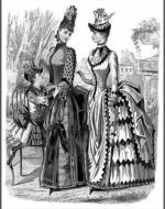 Upper-class Victorian women in typical attire for the time. 