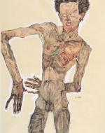 Schiele, Egon. Self-portrait grimacing. 1910. 