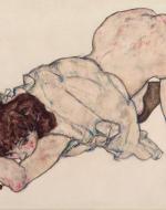 Schiele, Egon. Kneeling Girl Resting on Both Elbows. 1917. 