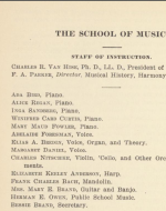 From the University of Wisconsin Catalogue 1904-1905 a half page describing School of Music Instructor Staff