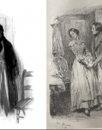 Left: Charles M. Relyea, Mary Barton Frontispiece, 1907, The Victorian Web. Right: Chris Hammond, 'You won't even say you'll try and like me; will you, Mary?,' 1899, Cranford and Mary Barton. 