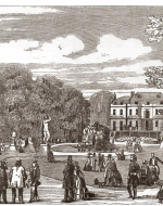 An illustration depicting the gardens surrounding the Symposium