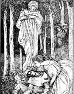 “The minstrel and the waiting-woman in front of the statue of the White King” 