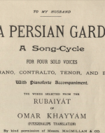 Copyright page for In a Persian Garden Song Cycle, dedicated 'to my husbad' 