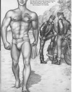 Laaksonen, Touko Valio (Tom of Finland). TWO Drawings from series “Tattooed Sailor and the Hoods” published in Physique Pictorial. July 1962. 