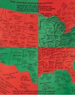 Red and green map of the United States with writing various cases of violence placed on the map