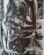 The Creature gazes at his own reflection 